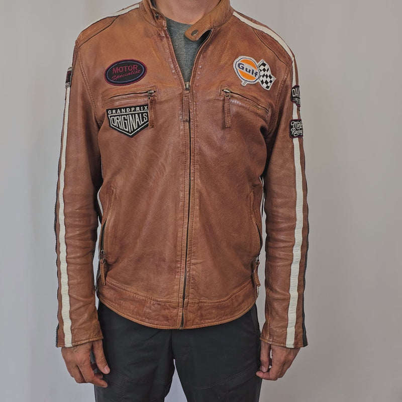 Men's Lambskin Leather Racing Jacket in Classic Cognac