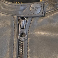 Women's Lambskin Leather Racing Jacket in Classic Gunmetal Grey