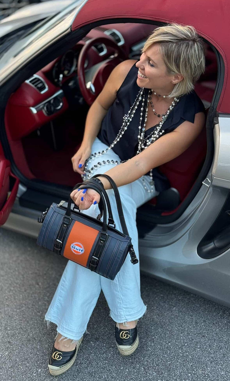 Women's Gulf Leather Pop-the-Clutch Handbag in Navy