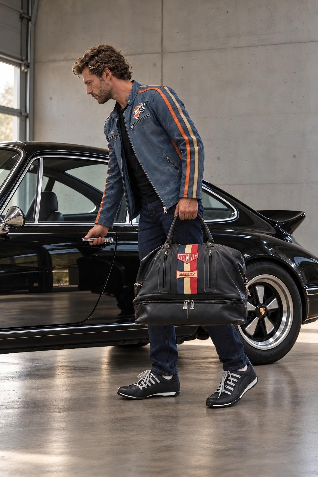 Vintage Leather Track Sport Dual-Compartment Bag