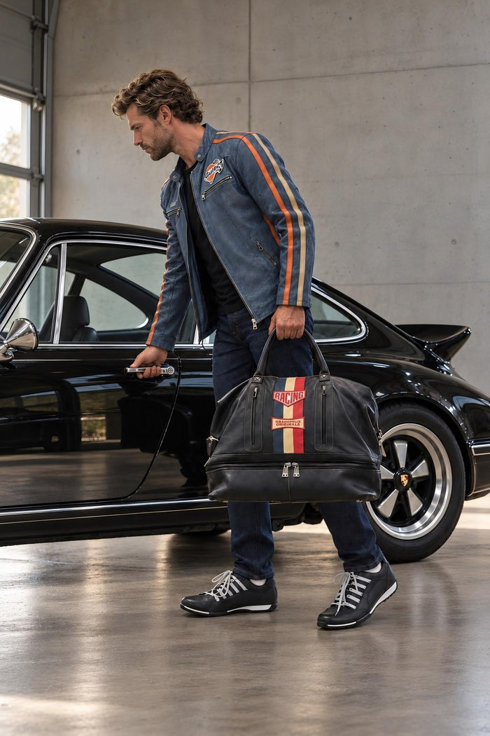 Vintage Leather Track Sport Dual-Compartment Bag