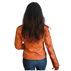 Women's Lambskin Leather Racing Jacket in GT Orange
