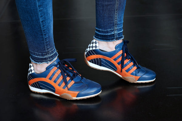 Women's Racing Sneaker in Indigo Orange (Navy and Orange) 36 / 5