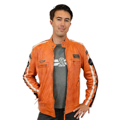 Men's Lambskin Leather Racing Jacket in GT Orange