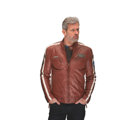 Men's Lambskin Leather Racing Jacket in Classic Cognac