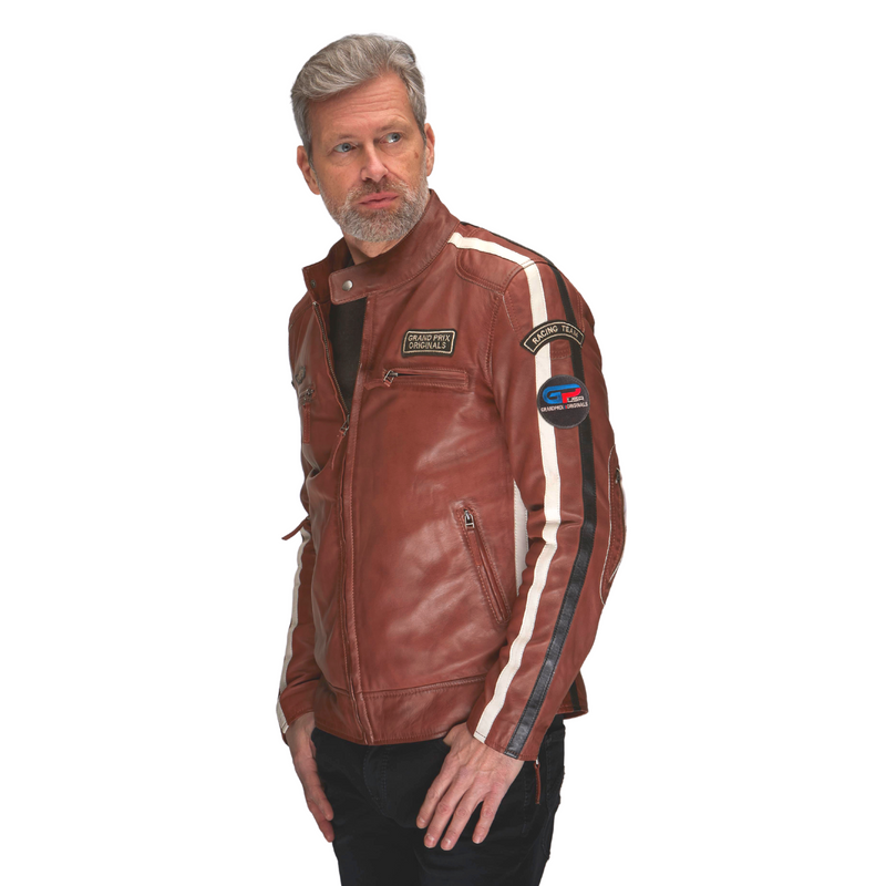 Men's Lambskin Leather Racing Jacket in Classic Cognac