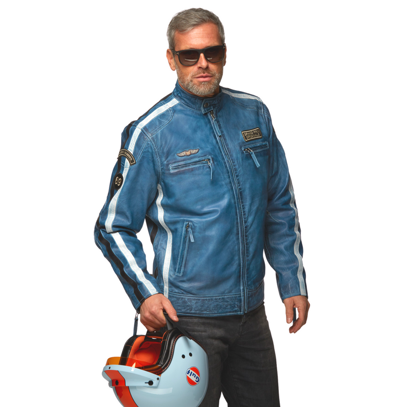 Men's Lambskin Leather Racing Jacket in Challenge Blue **SOLD OUT**