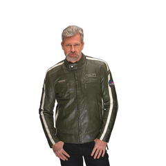 Men's Lambskin Leather Racing Jacket in GP Olive