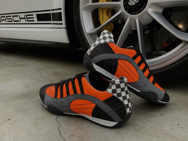 Men's Racing Sneaker in Electric Tri-Colore (Bright Orange, Gray, and Black) - GrandPrix Originals USA