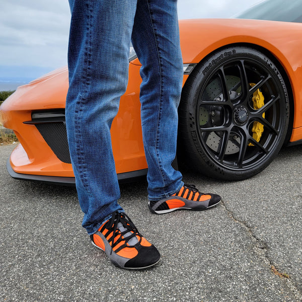 Men's Racing Sneaker in Electric Tri-Colore (Bright Orange, Gray, and Black)