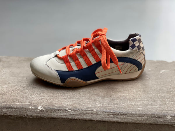 Women's Racing Sneaker in Racing Oil (Creamy White with Navy and Orange)